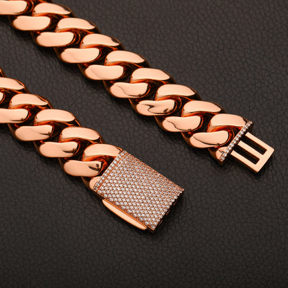 Rose Gold Iced Out Cuban Link Chain Necklace & Bracelet Set in Cubic Zirconia