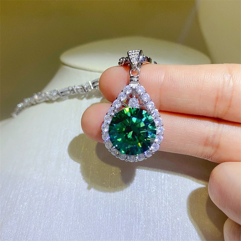 Green Moissanite Necklace Teardrop Pendant Chain for Women 5 Carat or 10 Carat product image