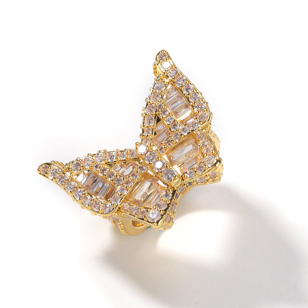 Butterfly Cubic Zirconia Statement Ring for Women & Men - Gold Plated or Silver Plated Hip Hop Style Band