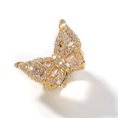 Butterfly Cubic Zirconia Statement Ring for Women & Men - Gold Plated or Silver Plated Hip Hop Style Band