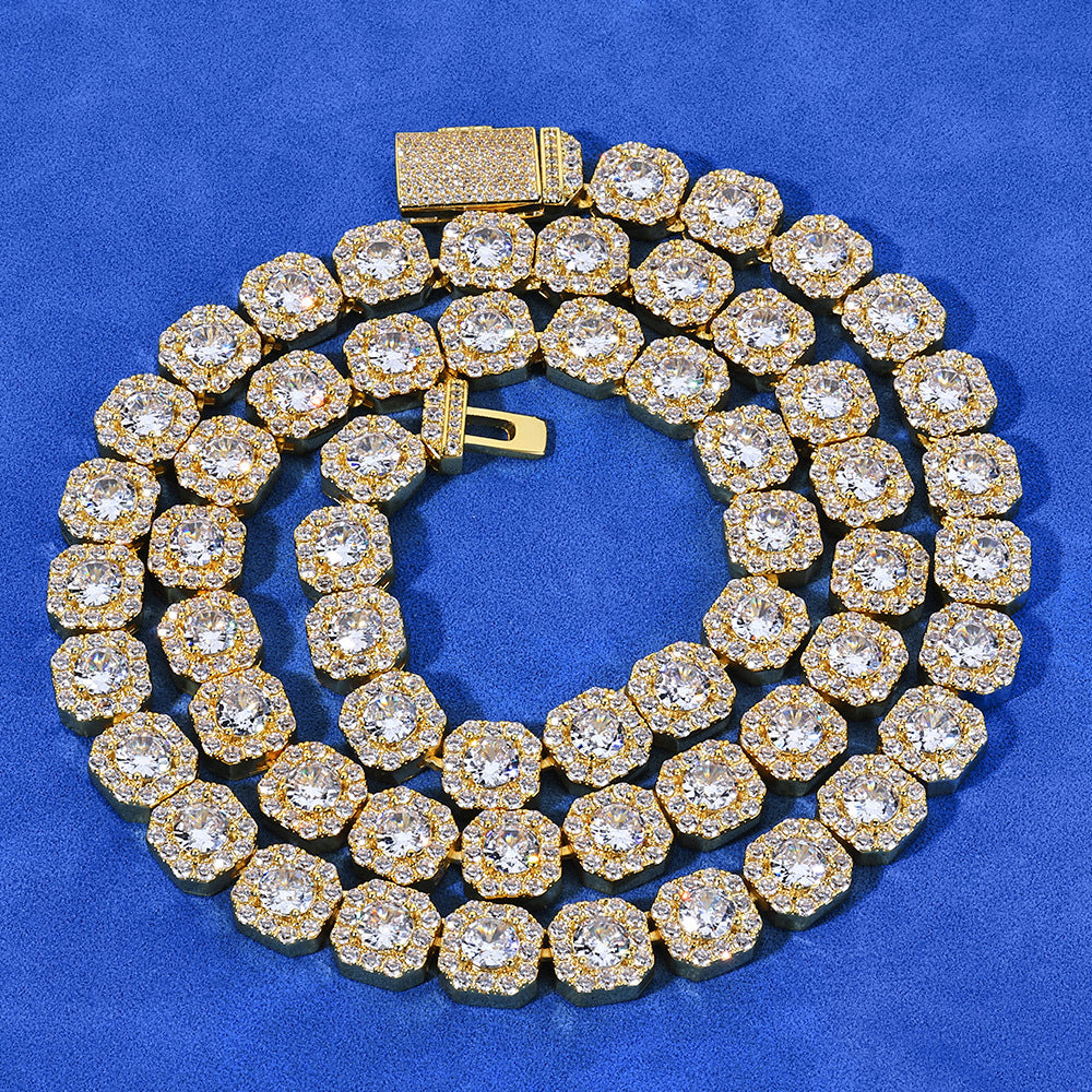 10 mm Square Cluster CZ Link Hip Hop Necklace with Copper Base - CHA091 product image