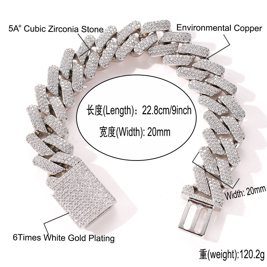 Hip Hop Diamond Shape Cuban Link Cubic Zirconia Bracelet for Men