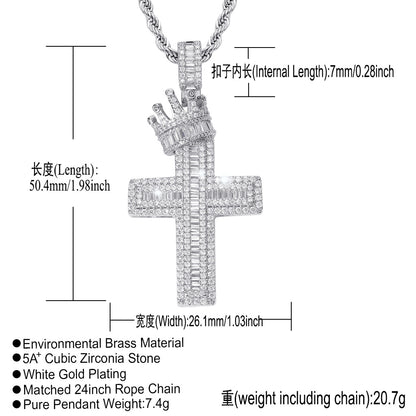 Hip Hop Vintage Cross Crown Copper Pendant Necklace for Men and Women