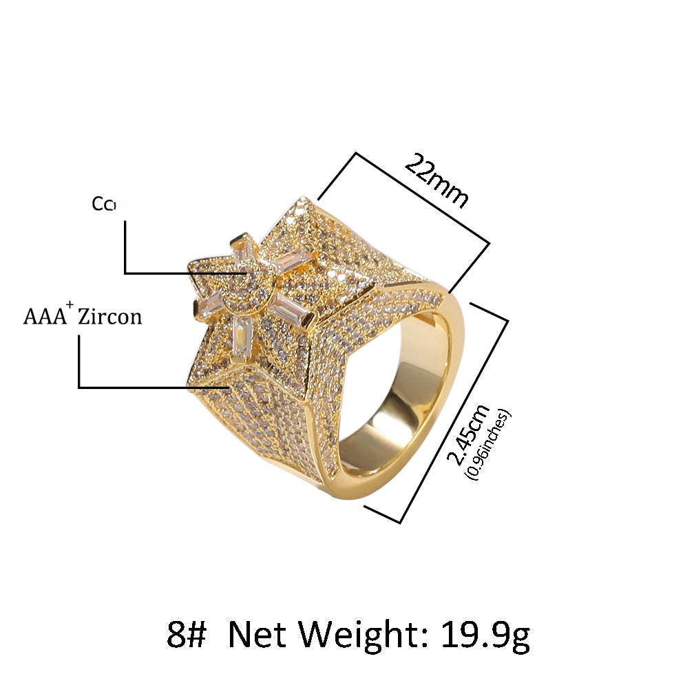 Unisex Hip Hop Star Ring with Cubic Zirconia - Gold or Silver Statement Ring product image
