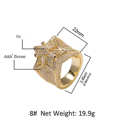 Unisex Hip Hop Star Ring with Cubic Zirconia - Gold or Silver Statement Ring