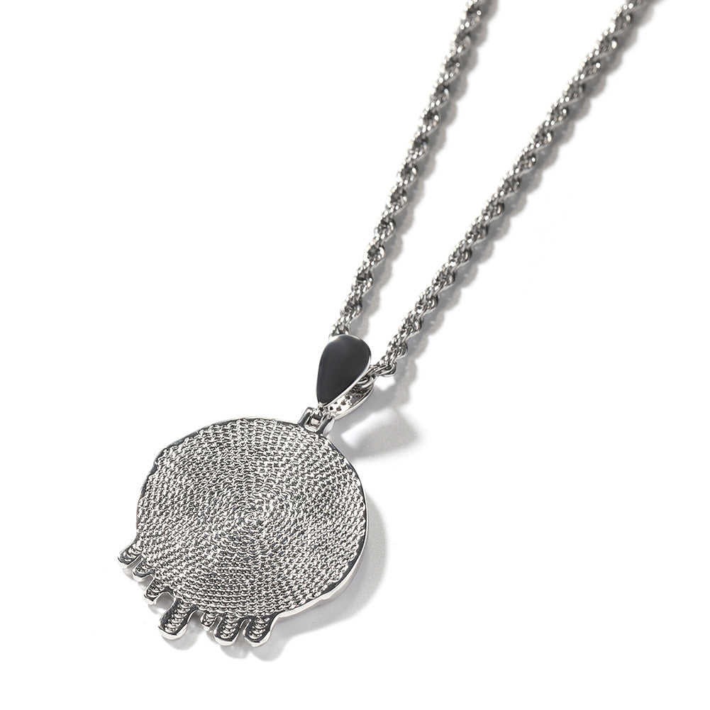 Iced Round Photo Pendant Necklace with 24 Inch Twist Chain, Gold or Silver Plated Hip Hop Statement Chain product image