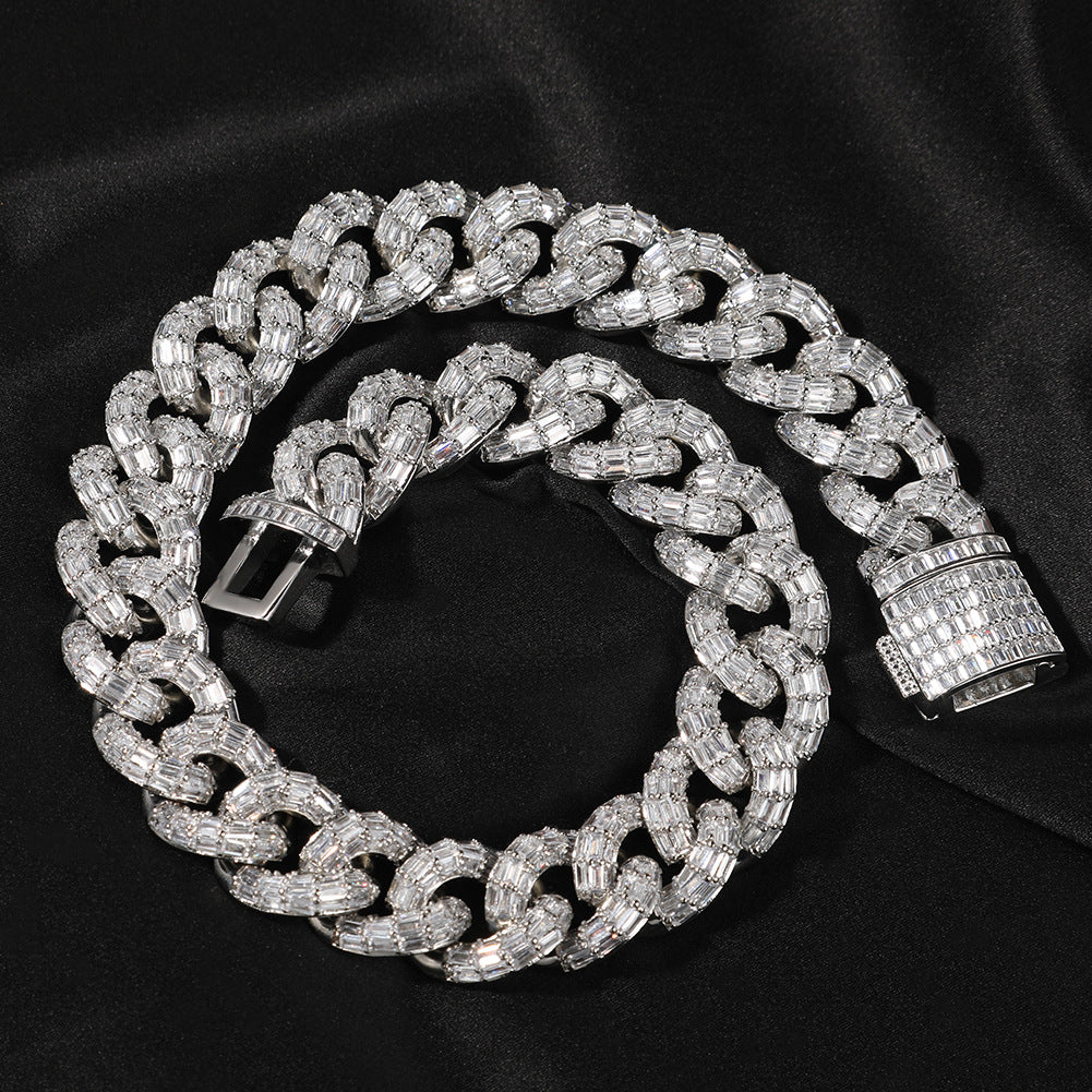 Iced Out Cuban Link Chain Necklace Bracelet Set for Women & Men, Gold Plated or Silver Plated Circular Line Design with Cubic Zirconia Statement Jewelry
