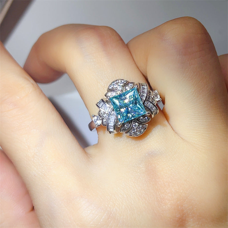 2 Carat Princess Cut Moissanite Ring for Women, VVS1 Statement Engagement Ring with White or Green Center Stone product image