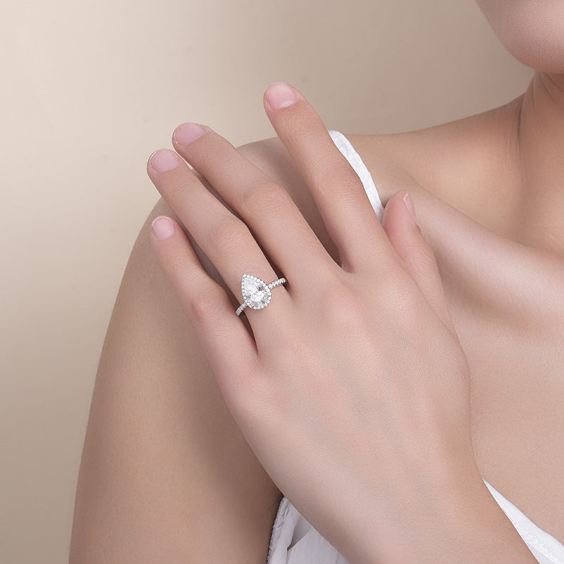 3 Carat Pear Cut Moissanite Halo Ring, 925 Sterling Silver Promise Ring product image