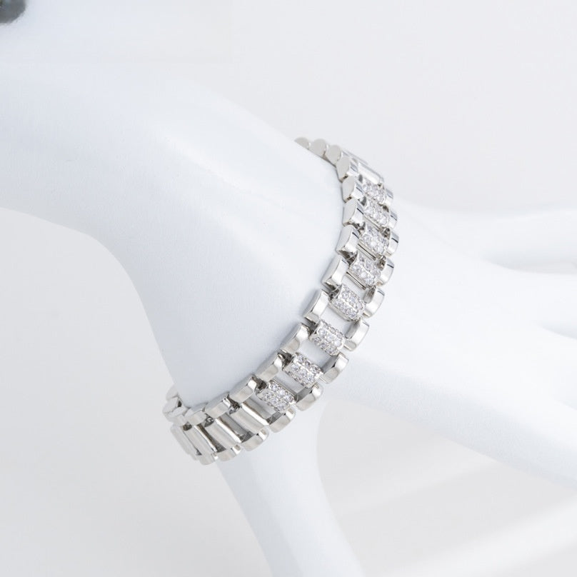 Geometric Link Crystal Bracelet for Women Trendy Luxe Statement Chain