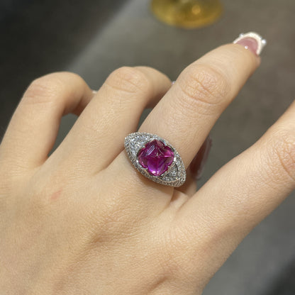 Lab-Grown Pink Sapphire Halo Ring, 925 Sterling Silver Cushion-Cut Ring
