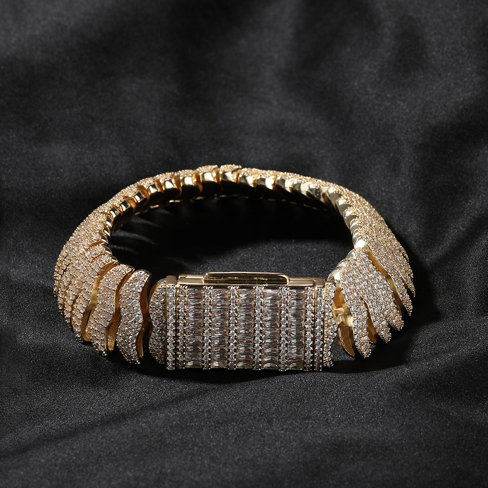 Iced Wave Link Chain Bracelet for Women & Men, Gold Plated or Silver Plated Statement Hip Hop Bracelet