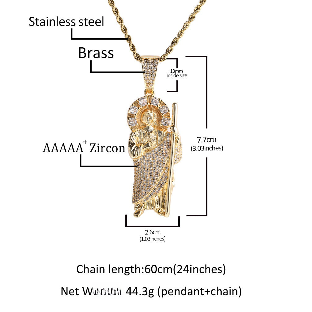 Hip Hop Figure Pendant Necklace with Cubic Zirconia Iced Twist Chain in Gold or Silver Tone