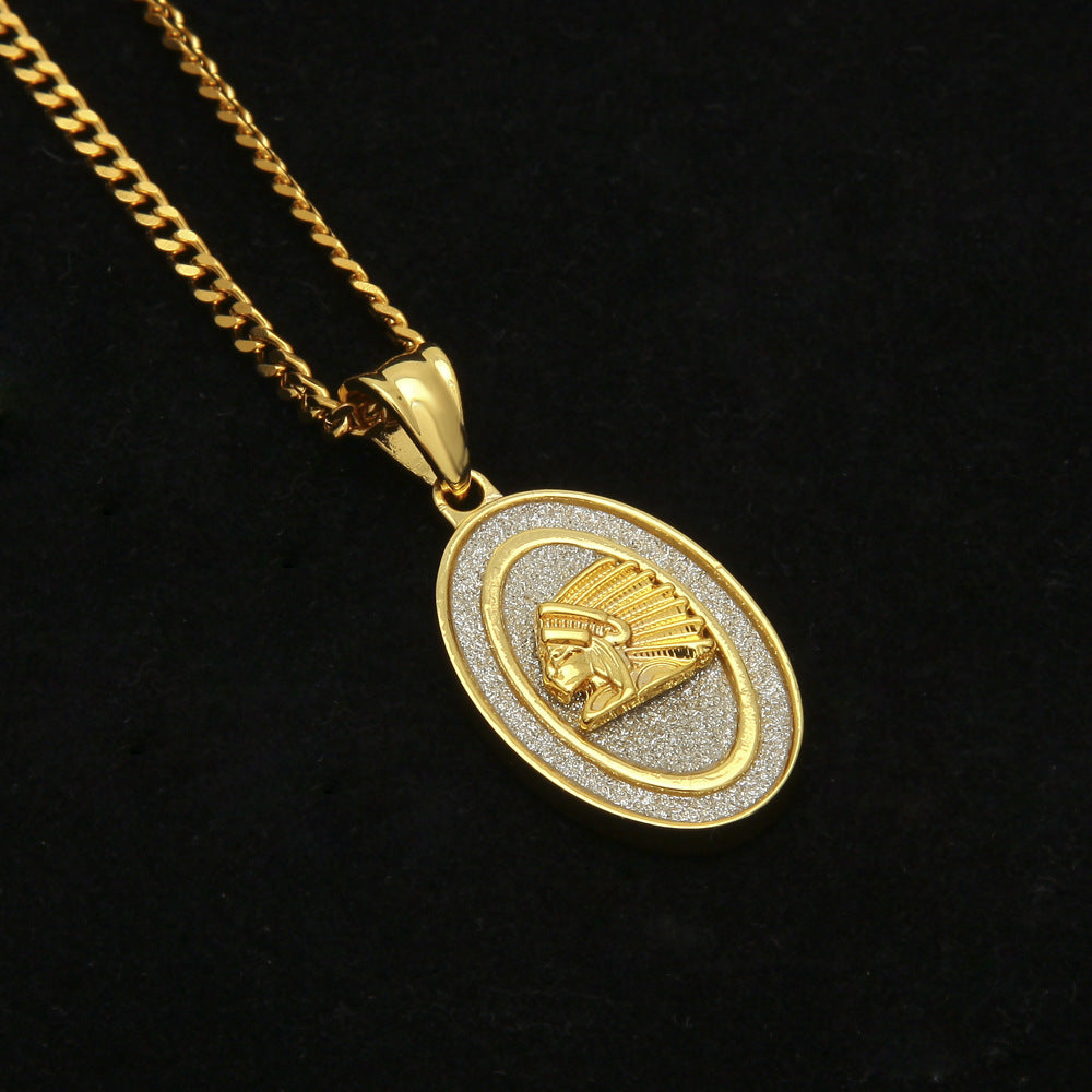 Unisex Oval Angel Pendant Necklace with 3mm Cuban Chain, Gold Plated or Silver Plated Hip Hop Statement Chain
