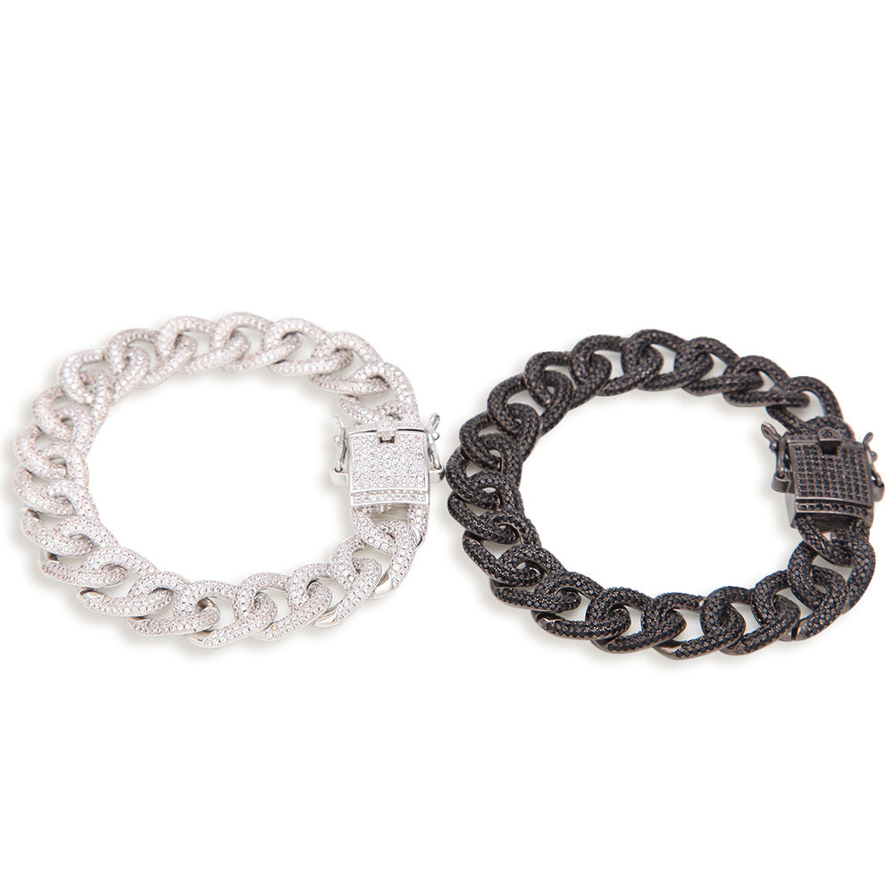 Iced Out Cuban Link Bracelet with Cubic Zirconia for Women & Men – Statement Hip Hop Chain in Gold, Silver, Gun Black