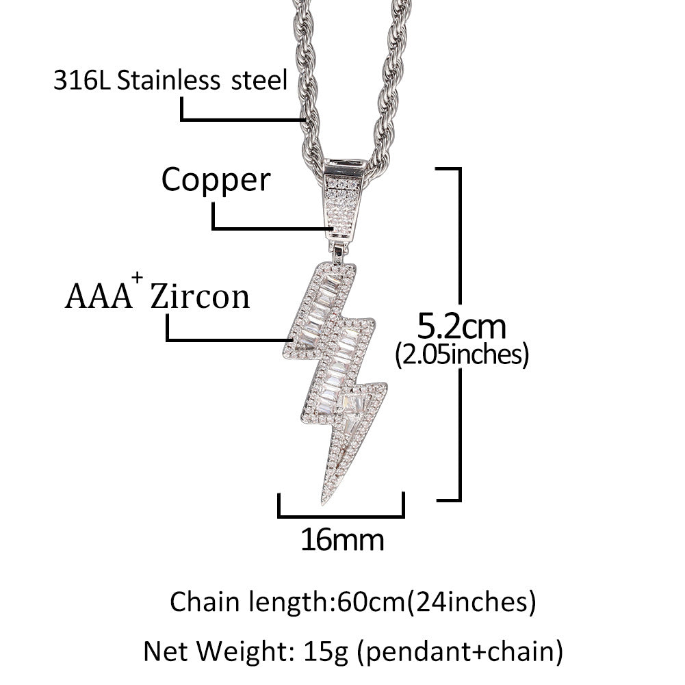 Lightning Bolt Pendant Necklace for Women, Stainless Steel Twisted Chain Necklace, Gold Plated or Silver Plated Statement Jewelry