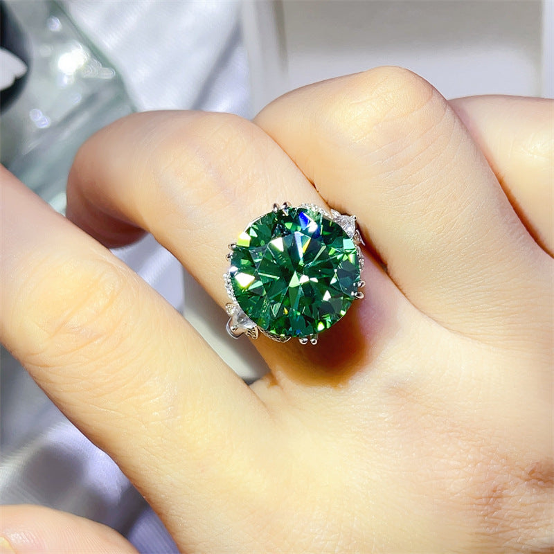 10 Carat Green Moissanite Ring for Women, Round Statement Engagement Ring product image