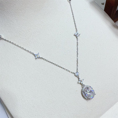 5 Carat Moissanite Necklace for Women, Oval Pendant Chain Necklace in 925 Silver, Geometric O Chain 41-50cm