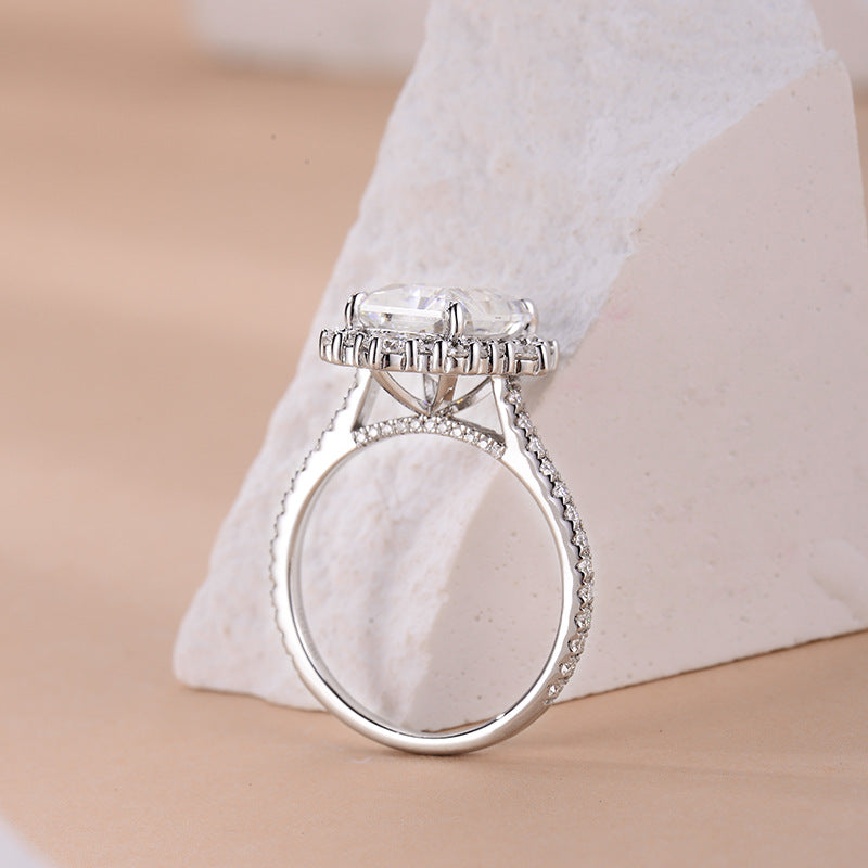 Radiant Cut Moissanite Halo Ring, 8x10 925 Sterling Silver Engagement Ring product image