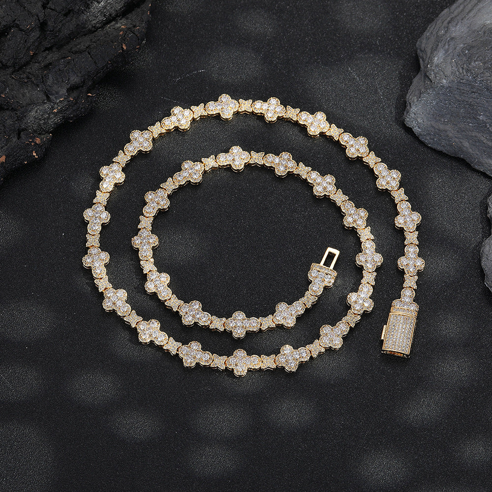 Unisex Iced Floral Link Cuban Chain Necklace & Bracelet with Cubic Zirconia Detail product image
