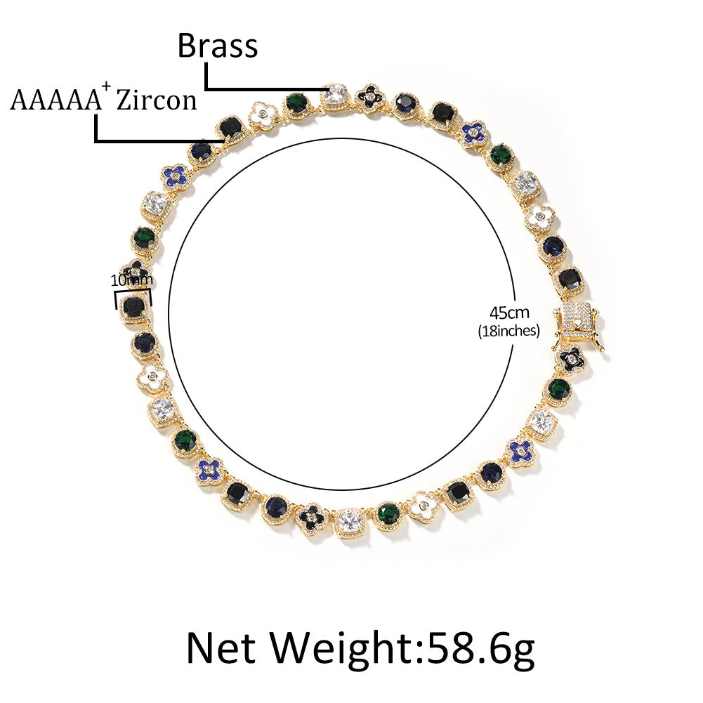 Iced Out Statement Chain Necklace with Multicolor Cubic Zirconia Pendant Links for Women and Men