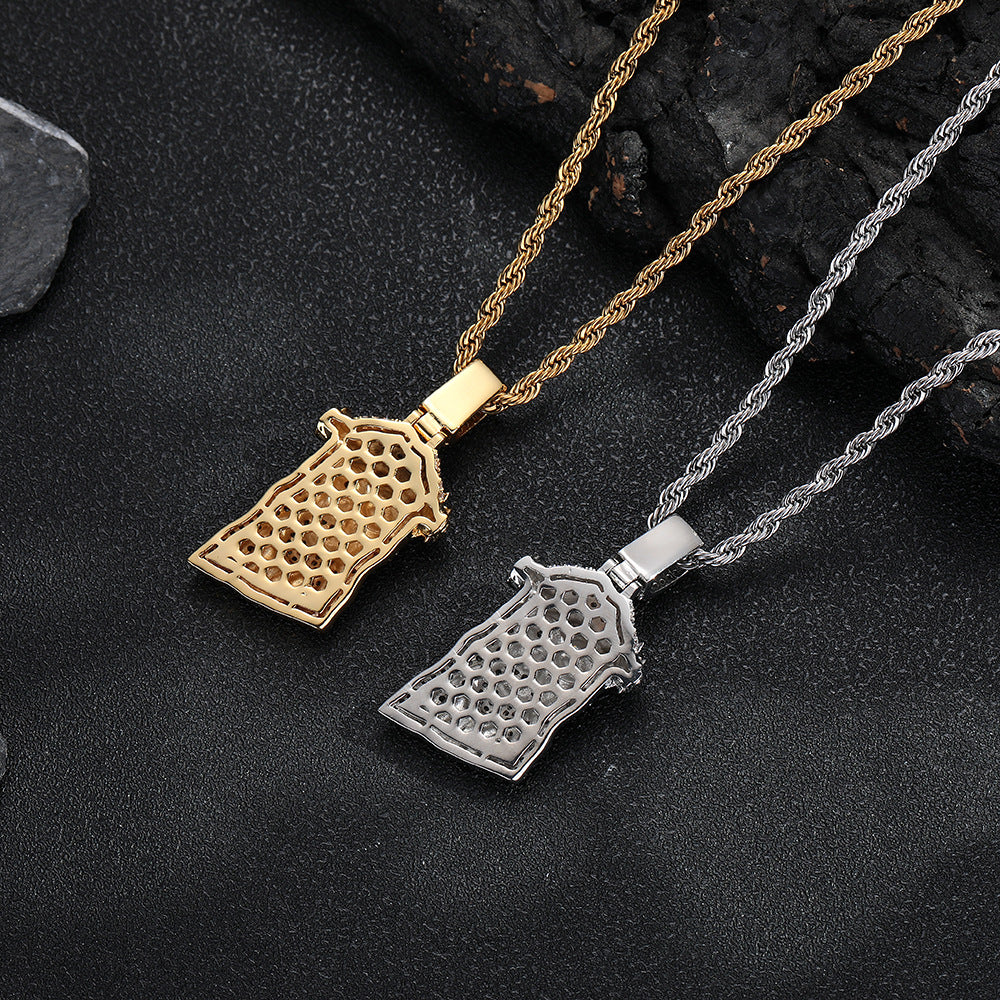 Men’s Hip Hop Portrait Pendant Necklace, Rope Chain, Stone-Set Streetwear Charm