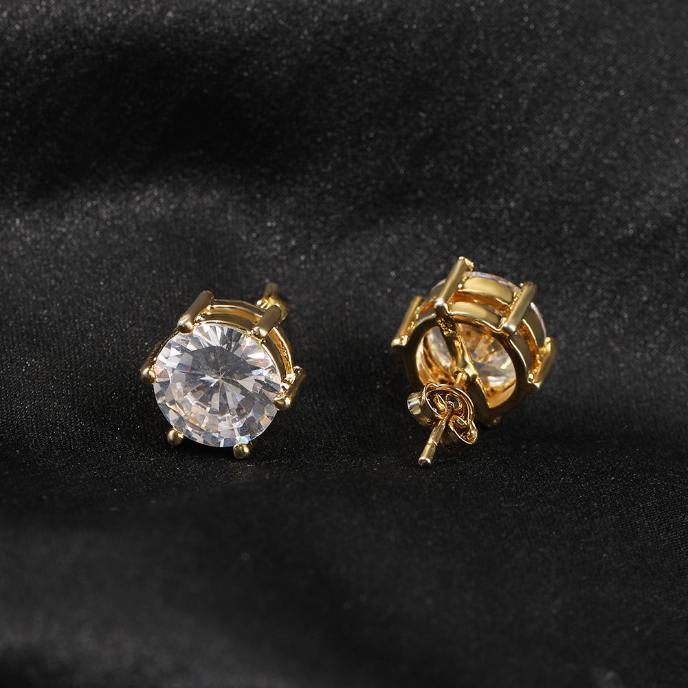 Cubic Zirconia Stud Earrings for Women - Trendy Hip Hop Round & Oval Copper Earrings in Gold or Silver Tone