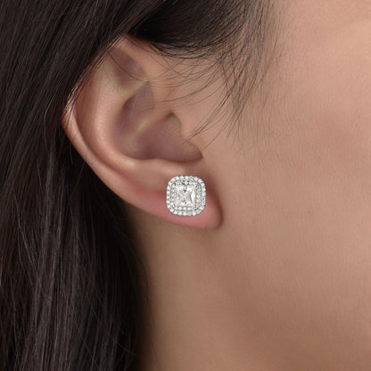 1 Carat Princess Cut Moissanite Stud Earrings, S925 Silver 18K Gold Plated