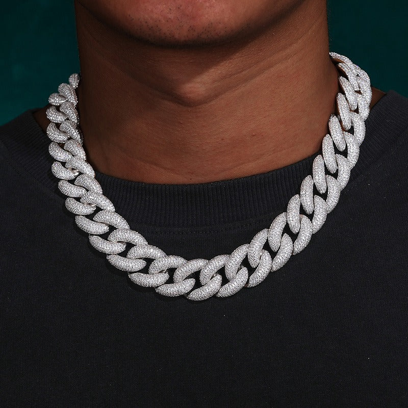 Iced Out Cuban Link Chain Necklace in Gold or Silver Tone – Geometric Round Cut Cubic Zirconia Hip Hop Jewelry for Men and Women product image