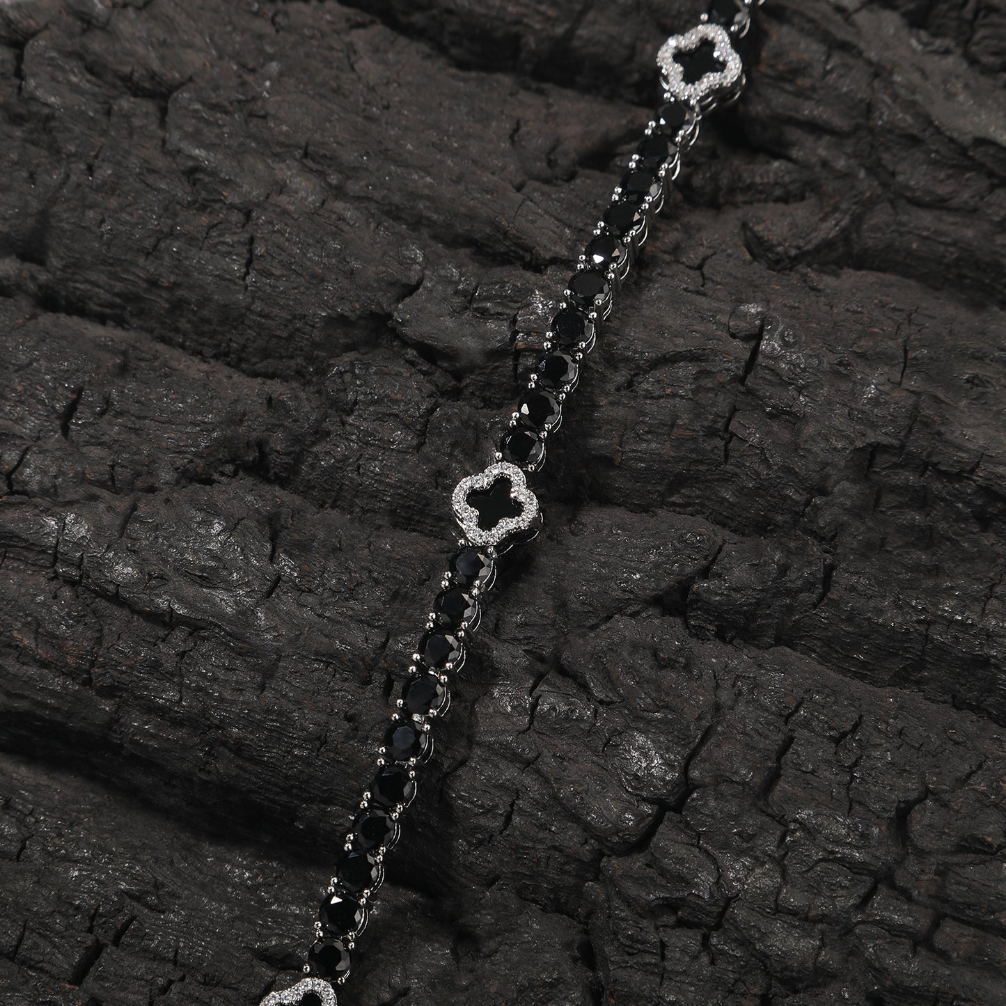 Unisex Silver Black Cubic Zirconia Chain Bracelet - Trendy Statement Tennis Bracelet in 7 Inch & 8 Inch