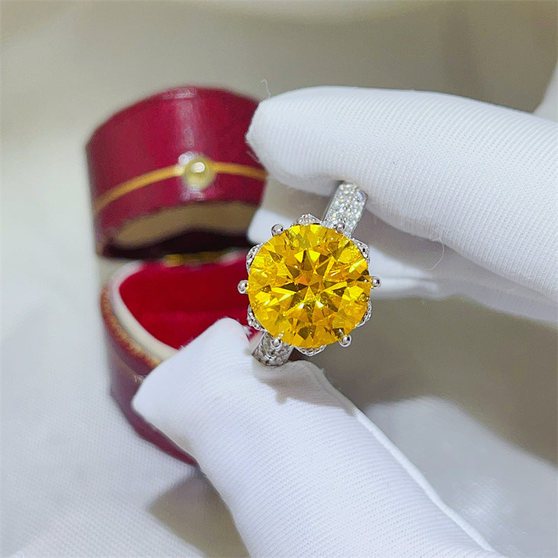 Oval Cut Yellow Moissanite Ring for Women, Pavé Band Engagement Ring, 1 Carat 2 Carat 3 Carat 5 Carat Statement Ring product image