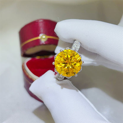 Oval Cut Yellow Moissanite Ring for Women, Pavé Band Engagement Ring, 1 Carat 2 Carat 3 Carat 5 Carat Statement Ring