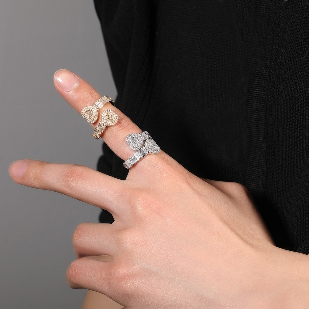 Unisex Heart Shaped Cubic Zirconia Statement Ring in Gold, Silver & Rose Gold