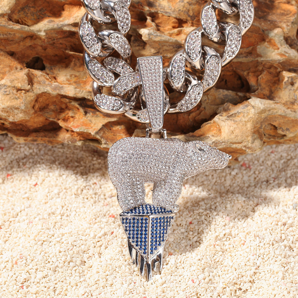 Iced Bear Pendant Necklace for Women - Cubic Zirconia Hip Hop Statement Chain in Gold or Silver Tone product image