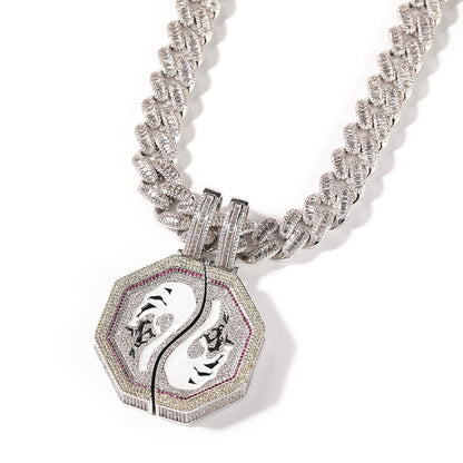 Iced Zodiac Horse or Tiger Pendant Necklace with Cubic Zirconia Hip Hop Chain
