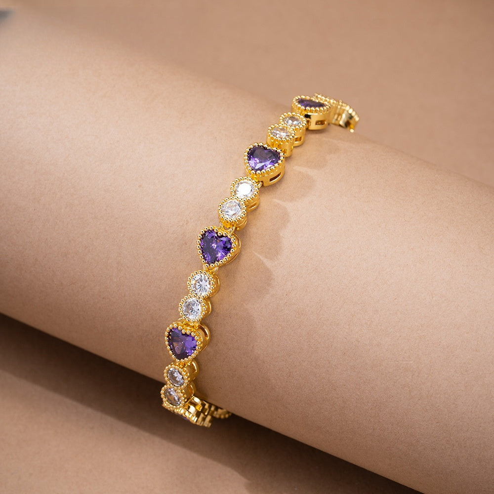 Elegant Heart Crystal Bracelet for Women, Gold Plated Copper Chain Bracelet, Luxury Dainty Gift for Her