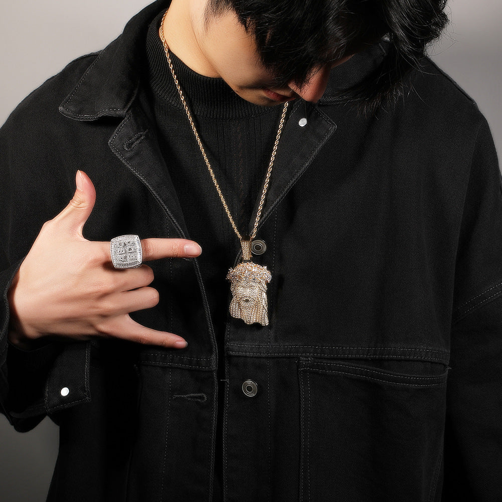 Iced Jesus Face Pendant Necklace for Men & Women – Cubic Zirconia Statement Hip Hop Chain in Gold or Silver Tone, 24 Inch Twisted Stainless Steel Necklace