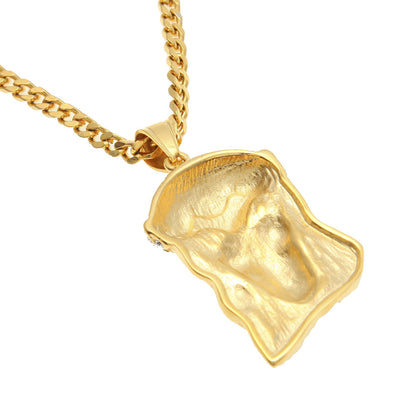 Gold Plated Stainless Steel Jesus Head Pendant Necklace with Cuban Chain for Men & Women