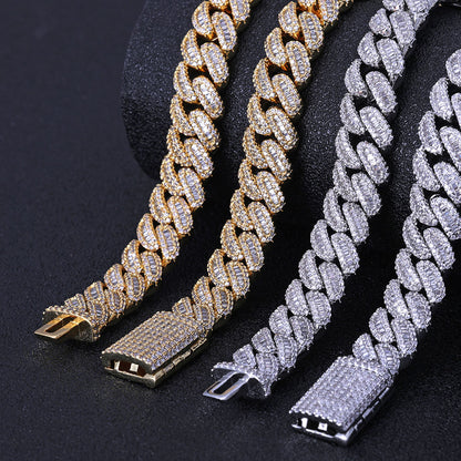 12 mm Mixed-Cut Iced Cuban Hip Hop Necklace with Cubic Zirconia on a Copper Base - CHA296