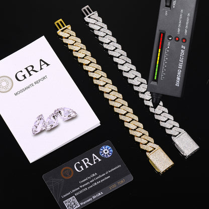 Iced Out Moissanite Diamond Shape Cuban Link Bracelet for Men and Women