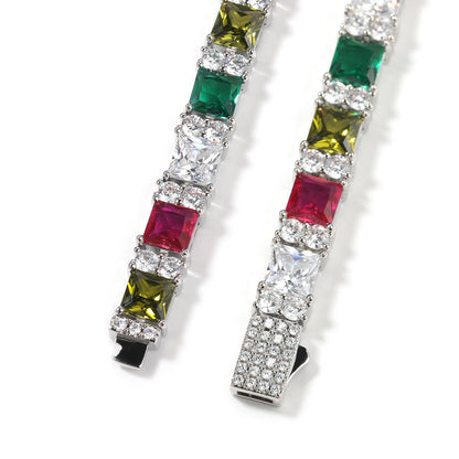 Iced Out Multicolor Cubic Zirconia Chain Bracelet for Women & Men - Trendy Statement Tennis Link Bracelet