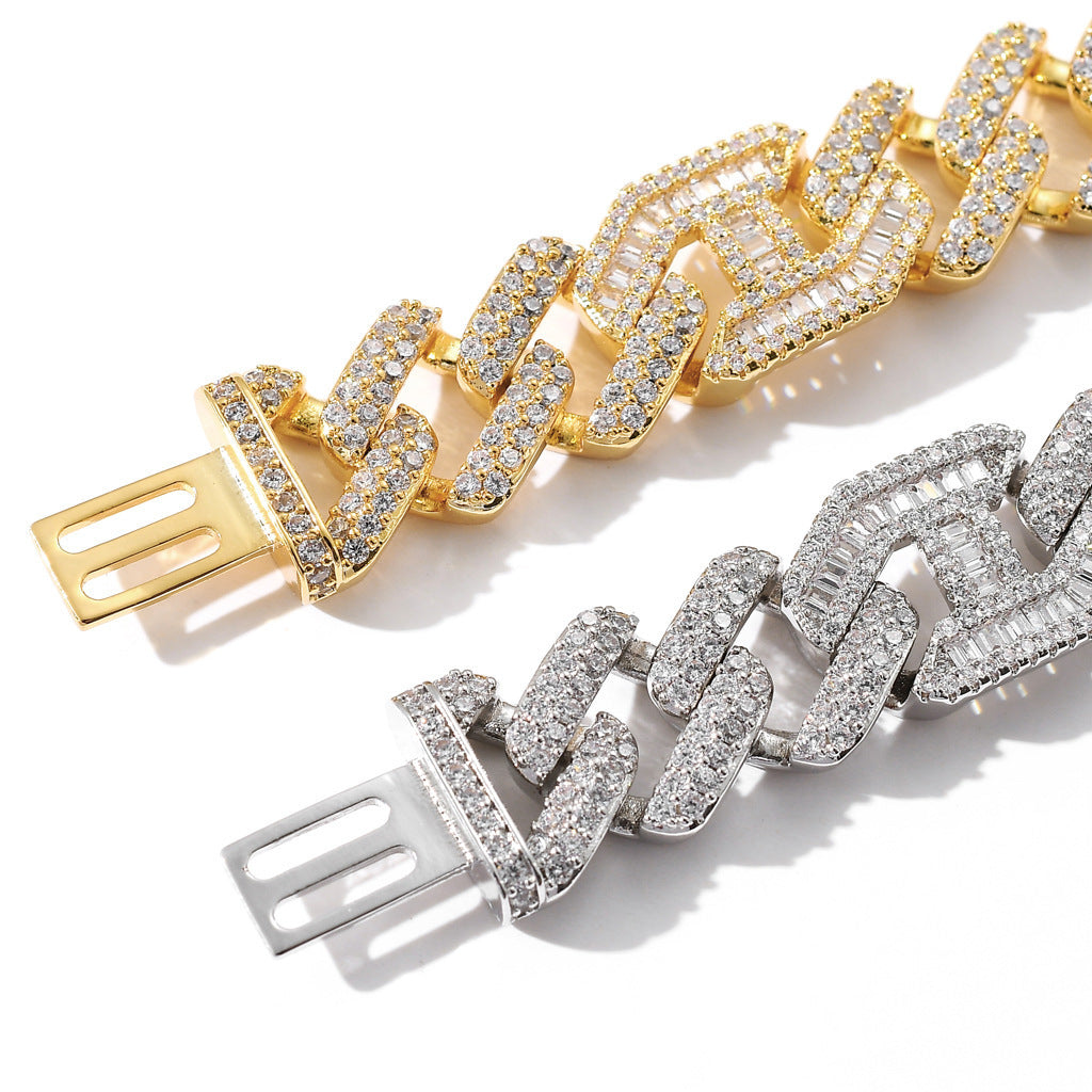 Hip Hop Light Luxury Cuban Link Cubic Zirconia Bracelet for Men