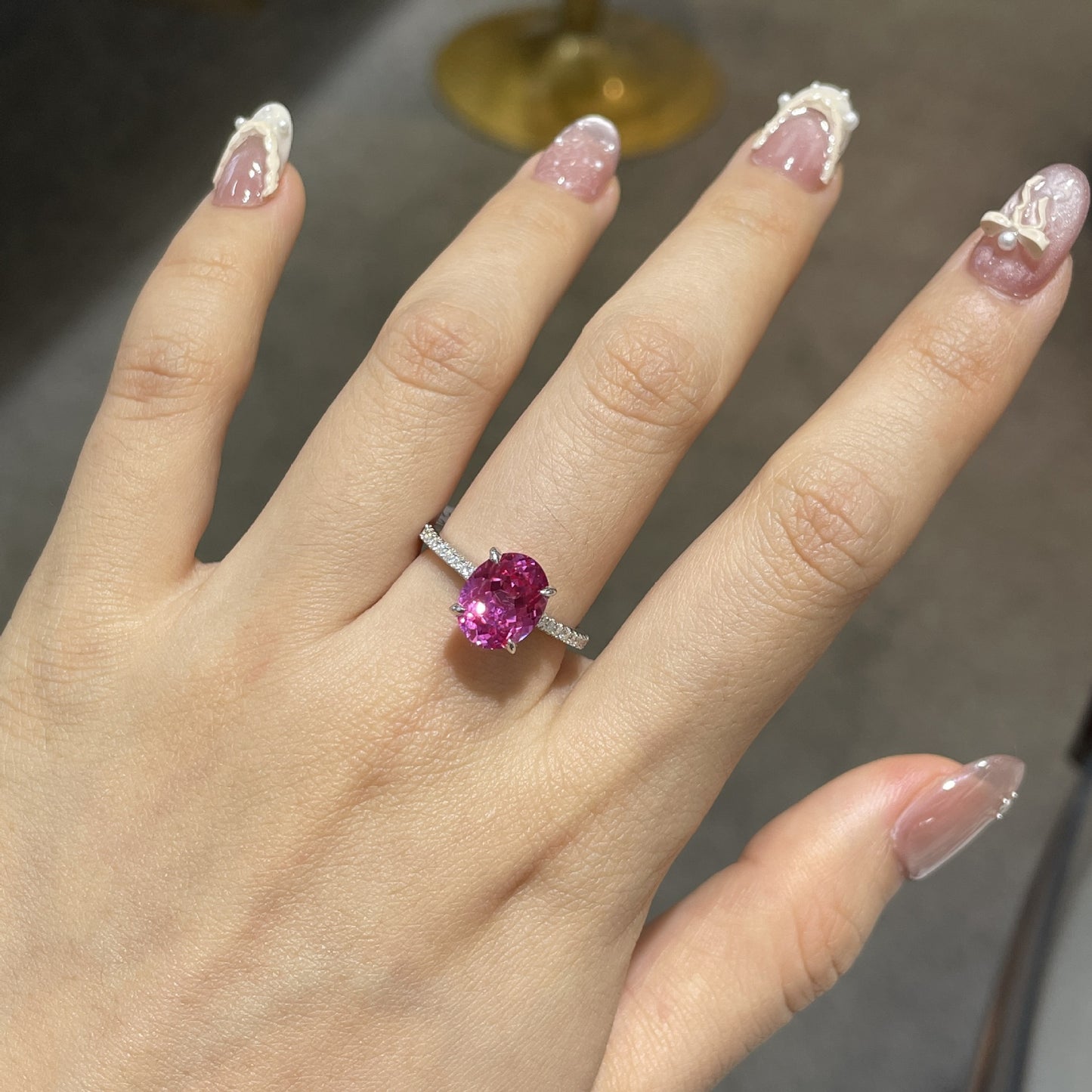 Lab-Created Ruby Oval Ring for Women, 925 Silver Pave Band Ring product image