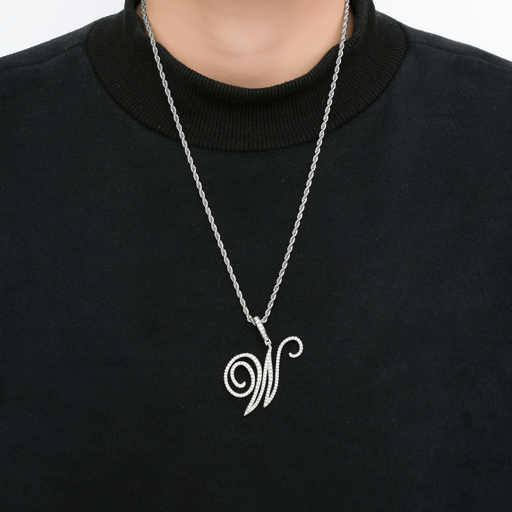 Hip Hop Letter Cubic Zirconia Pendant Necklace for Men and Women