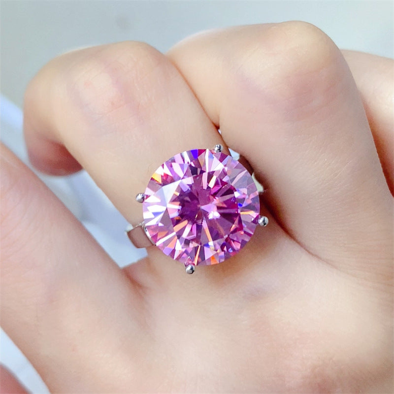 Pink Moissanite Ring for Women, Round Solitaire Engagement Ring, Crown Style Promise or Wedding Ring product image