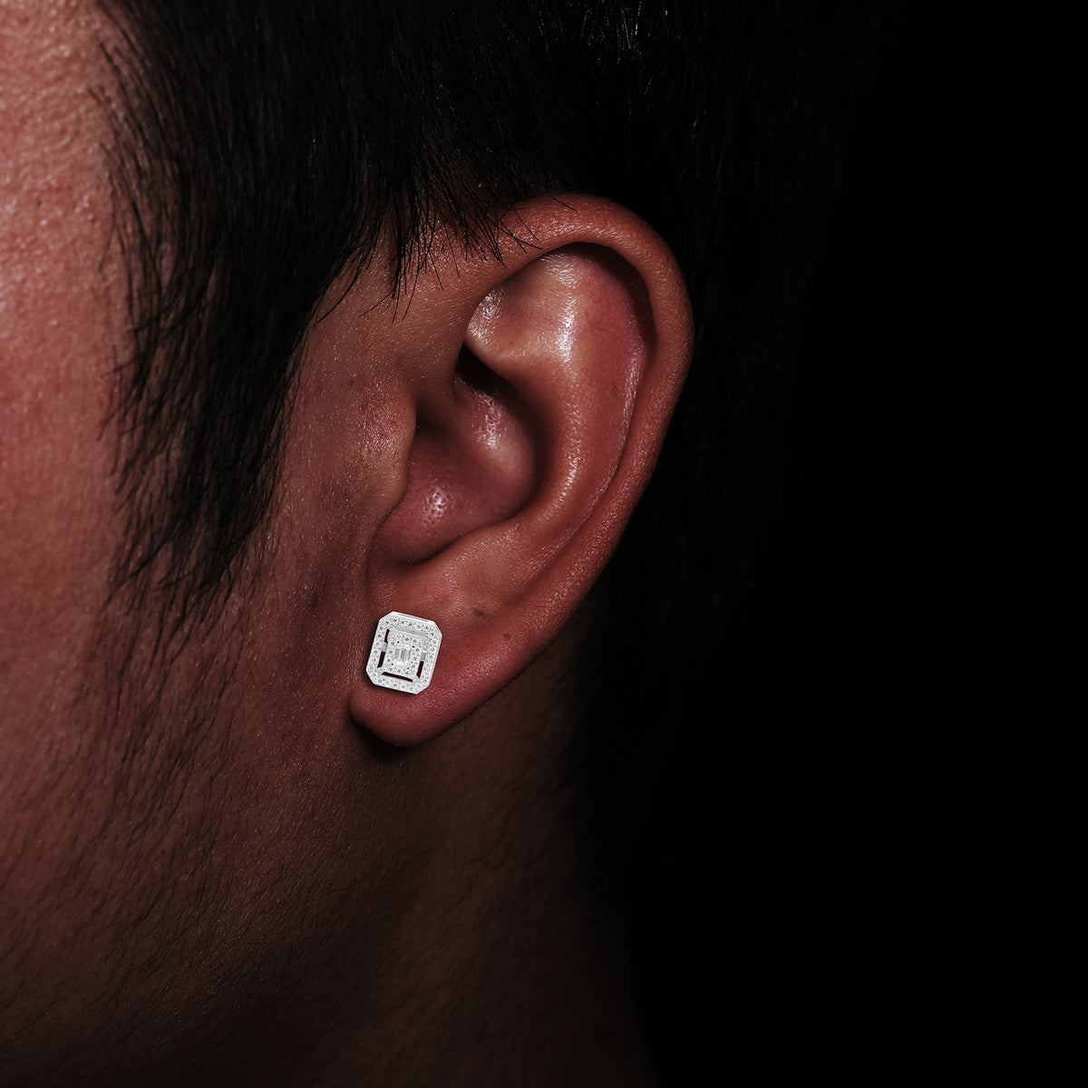 Moissanite Geometric Stud Earrings for Men and Women, Iced-Out Square Hip Hop Earrings product image