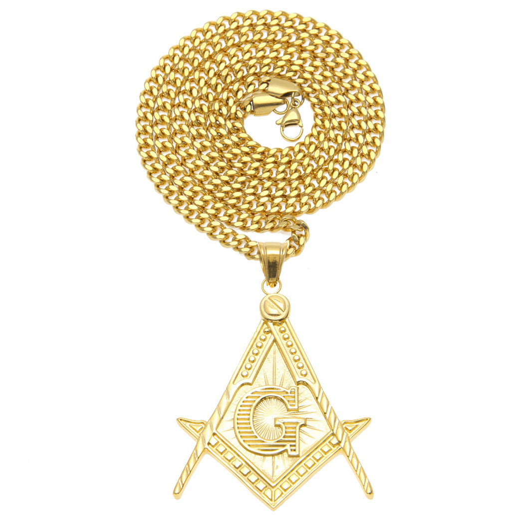 Unisex Stainless Steel Triangle Pendant Necklace with Cuban Chain, Gold Plated & Silver Plated Hip Hop Statement Chain