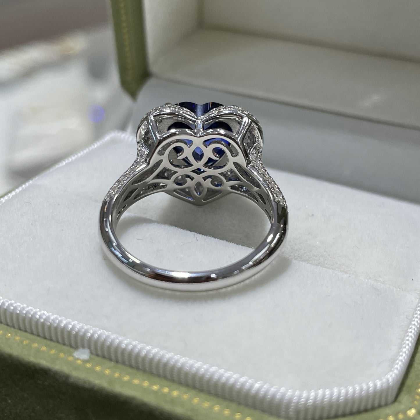 Blue Heart Halo Promise Ring, S925 Sterling Silver 18K Gold Plated Ring for Women product image