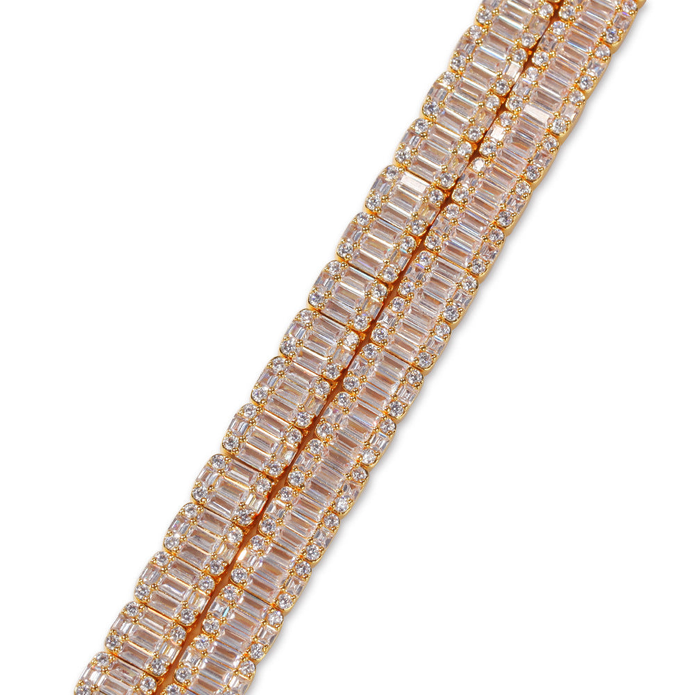 Unisex Iced Rectangular Cubic Zirconia Chain Necklace Pendant in Gold or Silver Tone, 18 Inch / 22 Inch