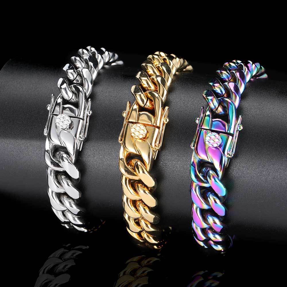 6-18 mm Polished Cuban with Decorative Clasp Stainless steel Bracelet - CHA004 product image